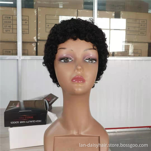 Cheap Factory Price  Good Quality Short Pixie Cut Kinky  Curly Machine Made None Lace 100% Human Hair Wigs